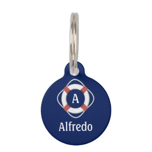 Médaillon Pour Animaux Monogramme de sauvetage nautique bleu marine