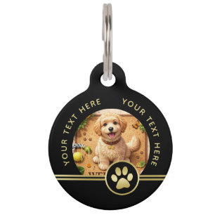 Médaillon Pour Animaux Monogramme de signature or élégant avec photo