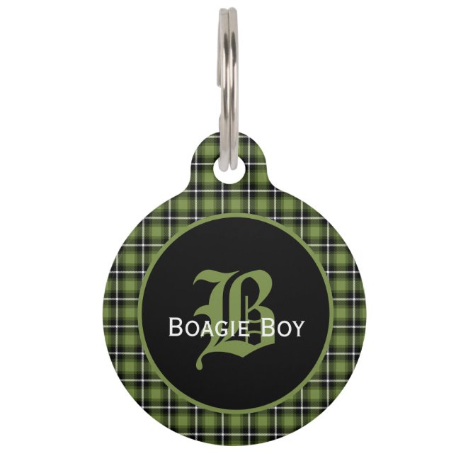 Médaillon Pour Animaux Monogramme écossais vert grand (Devant)