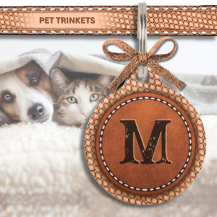 Médaillon Pour Animaux Monogramme en cuir naturel et en nappes