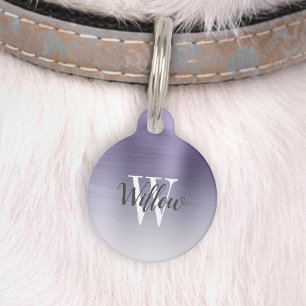 Médaillon Pour Animaux Monogramme en métal brossé de luxe Lavender Ombre
