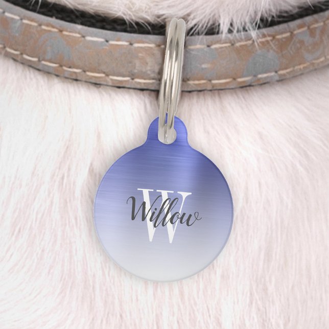 Médaillon Pour Animaux Monogramme en métal brossé Ombre bleu de luxe (Créateur téléchargé)