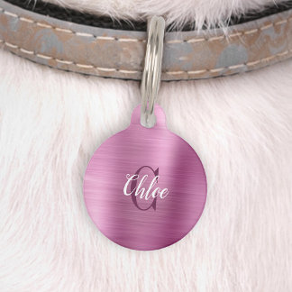 Médaillon Pour Animaux Monogramme en métal brossé rose luxueux
