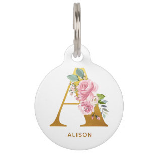 Médaillon Pour Animaux Monogramme floral avec nom de l'animal et coordonn