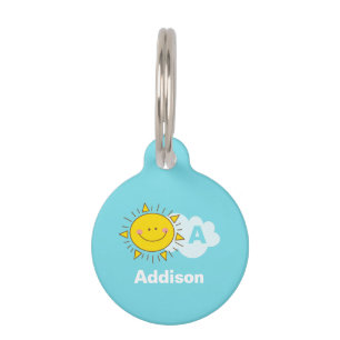 Médaillon Pour Animaux Monogramme heureux mignon de soleil de Kawaii