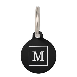 Médaillon Pour Animaux Monogramme Initial Cadre Noir et Blanc