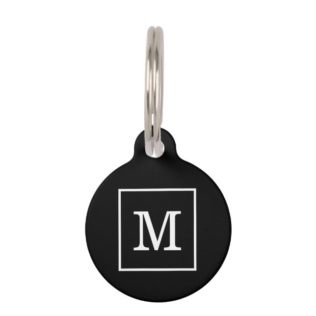Médaillon Pour Animaux Monogramme Initial Cadre Noir et Blanc (Devant)