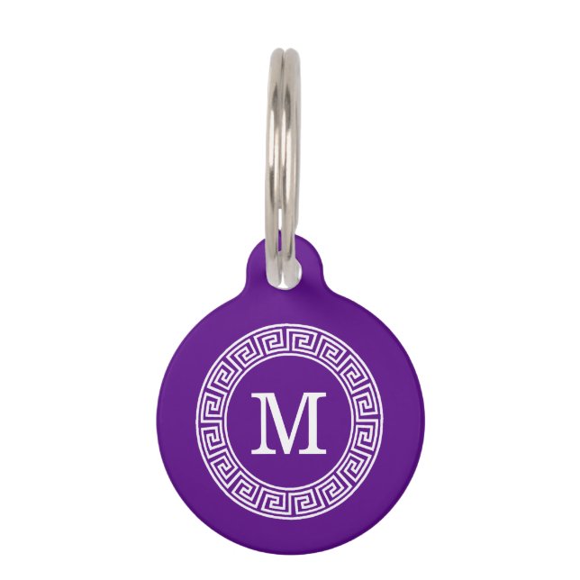 Médaillon Pour Animaux Monogramme initial du cadre de ligne clé grecque v (Devant)