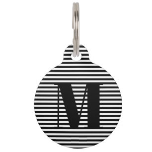 Médaillon Pour Animaux Monogramme initial noir blanc rayures personnalis