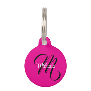 Médaillon Pour Animaux Monogramme initial nom moderne minimaliste rose ch