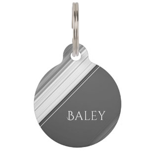 Médaillon Pour Animaux Monogramme moderne blanc sur gris
