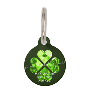 Médaillon Pour Animaux Monogramme moderne Nom Lucky Clover Peridot Chien 