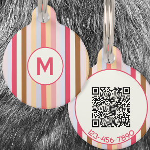 Médaillon Pour Animaux Monogramme moderne Original Pastel Stripe QR Code