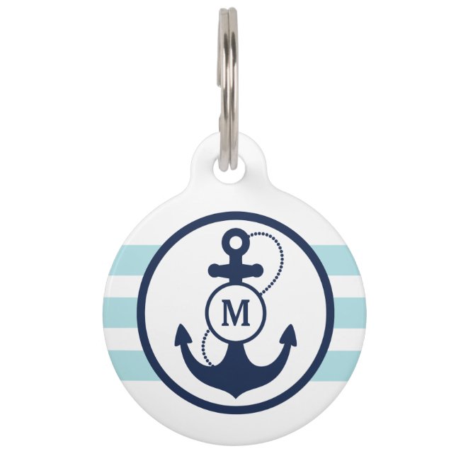 Médaillon Pour Animaux Monogramme nautique bleu (Devant)