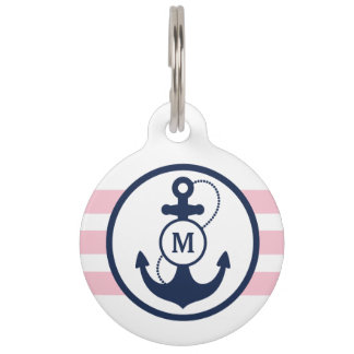 Médaillon Pour Animaux Monogramme nautique rose