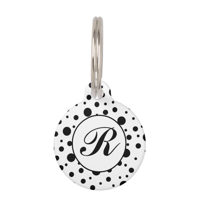 Médaillon Pour Animaux Monogramme noir sur blanc Polka Motif point (Devant)