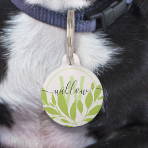 Médaillon Pour Animaux Monogramme Nom Feuilles Vertes Fraîches Simples Él