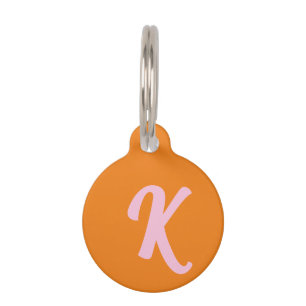 Médaillon Pour Animaux Monogramme orange et rose