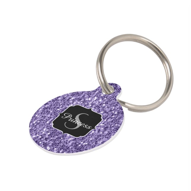 Médaillon Pour Animaux Monogramme paillettes violet ultra violet (Côté )