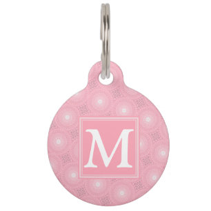 Médaillon Pour Animaux Monogramme rose cercles motif