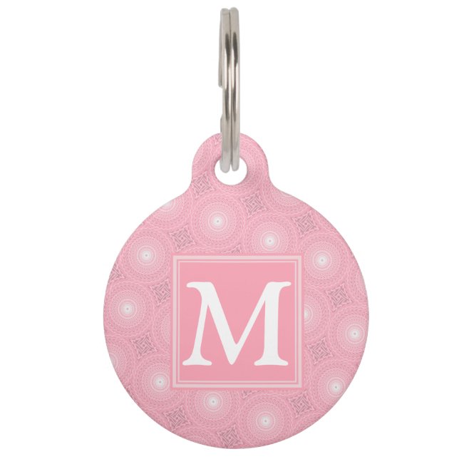 Médaillon Pour Animaux Monogramme rose cercles motif (Devant)