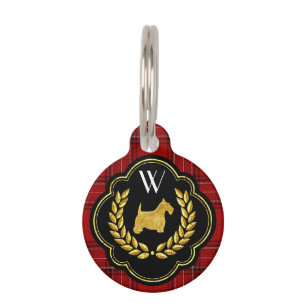 Médaillon Pour Animaux Monogramme rouge de plaid de Scottie royal