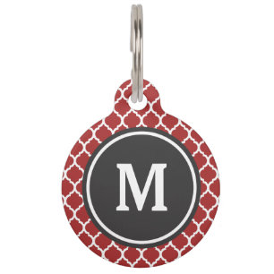 Médaillon Pour Animaux Monogramme rouge de Quatrefoil