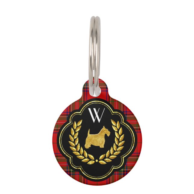 Médaillon Pour Animaux Monogramme royal de plaid de Stewart de Scottie (Devant)