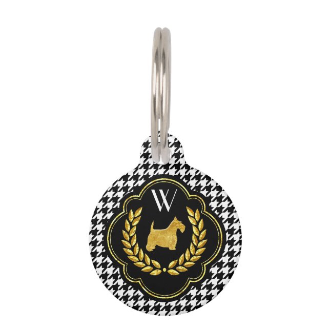 Médaillon Pour Animaux Monogramme Royal Scottie Houndstooth (Devant)