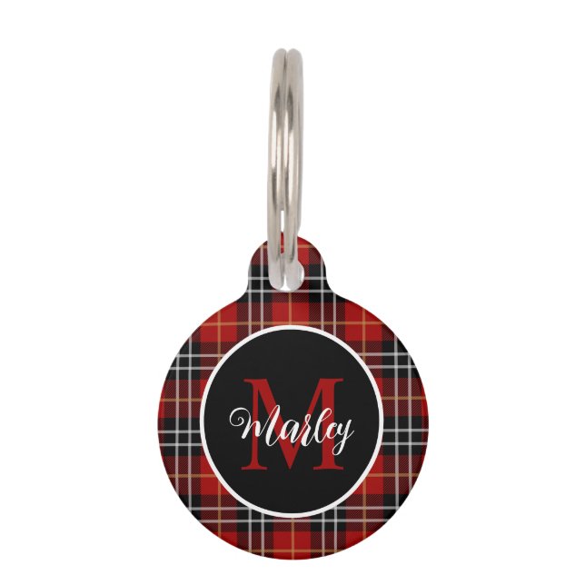 Médaillon Pour Animaux Monogramme Tartan moderne plaqué Nom Personnalisé (Devant)