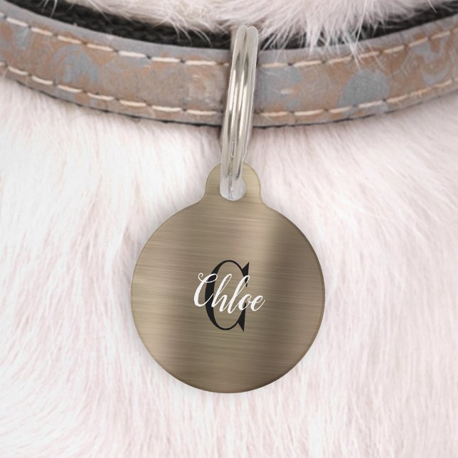 Médaillon Pour Animaux Monomarque Métal Brossé Or Luxe (Créateur téléchargé)