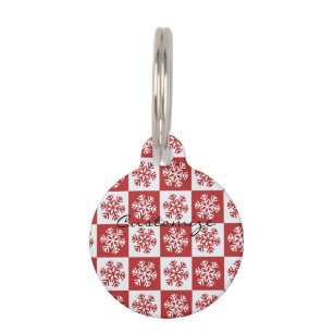 Médaillon Pour Animaux motif à neige à chèque rouge/blanc Thunder_Cove