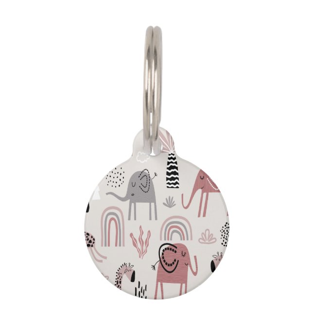 Médaillon Pour Animaux motif avec de mignons éléphants et girafes géant (Devant)