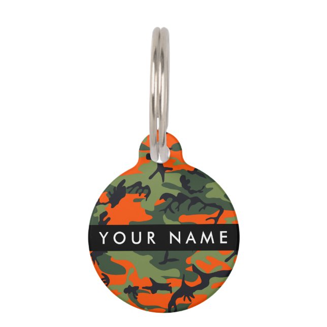 Médaillon Pour Animaux Motif Camouflage orange, Votre nom, Personnaliser (Devant)