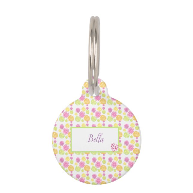 Médaillon Pour Animaux Motif Chic Rose Simple Rose Floral Vert (Devant)