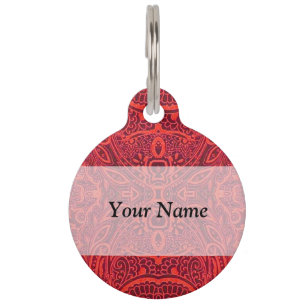 Médaillon Pour Animaux Motif damassé rouge