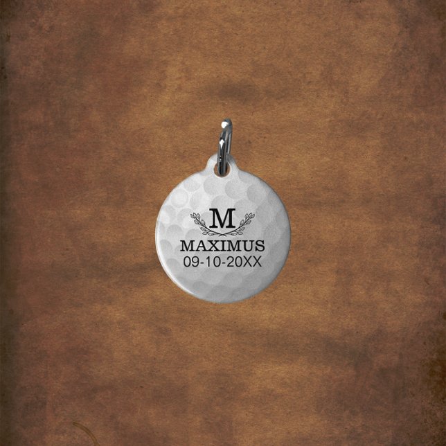 Médaillon Pour Animaux Motif de balle de golf personnalisé Nom Monogramme (Créateur téléchargé)