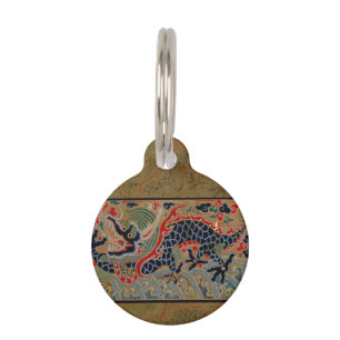 Médaillon Pour Animaux Motif de broderie en soie de dragon chinois antiqu