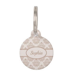 Médaillon Pour Animaux Motif de Damas décoratif beige et renseignements p