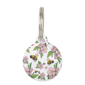 Médaillon Pour Animaux Motif de l'aquarelle des pommiers et des abeilles
