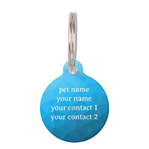 Médaillon Pour Animaux Motif de maillage géométrique cyan bleu Votre text