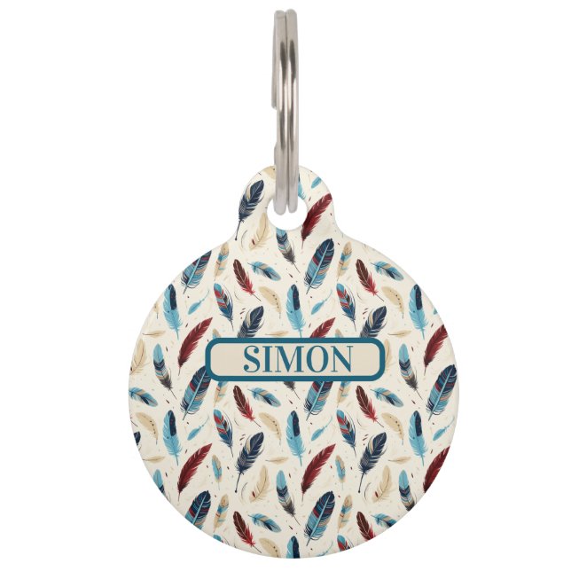 Médaillon Pour Animaux Motif de plume de style sud-ouest amérindien (Devant)