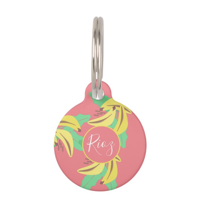 Médaillon Pour Animaux Motif de verdure de banane rose vert  (Devant)