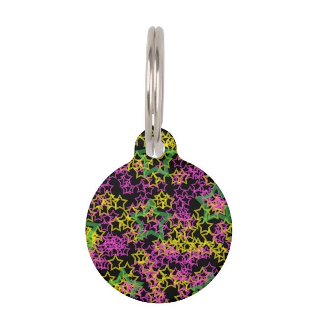 Médaillon Pour Animaux Motif des étoiles rose et jaune (Devant)