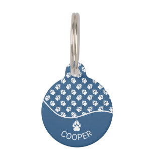 Médaillon Pour Animaux Motif élégant de pattes de chien bleu et blanc & n