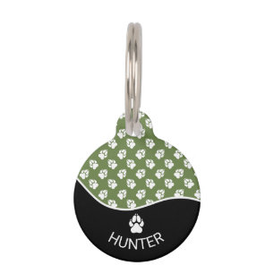 Médaillon Pour Animaux Motif et nom élégants de pattes de chien noires et