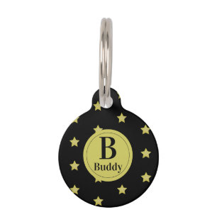 Médaillon Pour Animaux Motif étoile élégant or et noir Monogramme 
