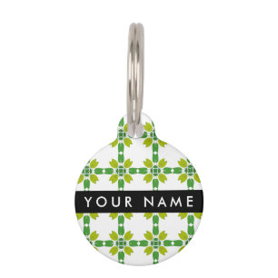 Médaillon Pour Animaux Motif feuille, Feuilles verts, votre nom