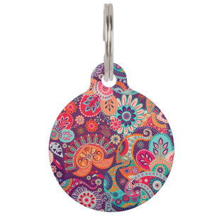 Médaillon Pour Animaux Motif floral au néon rose de Paisley