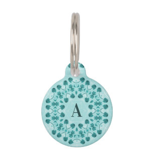 Médaillon Pour Animaux Motif floral, bleu Turquoise